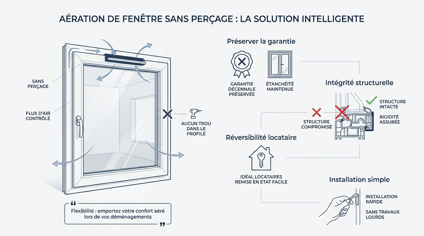 Avantages de l'aération de fenêtre sans perçage pour préserver l'étanchéité