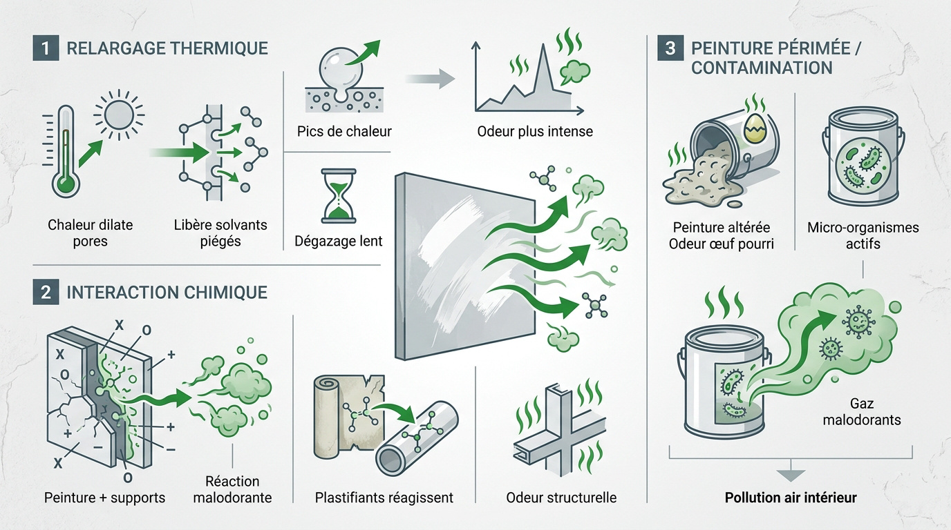 Analyse des causes d'une odeur de peinture persistante après deux mois