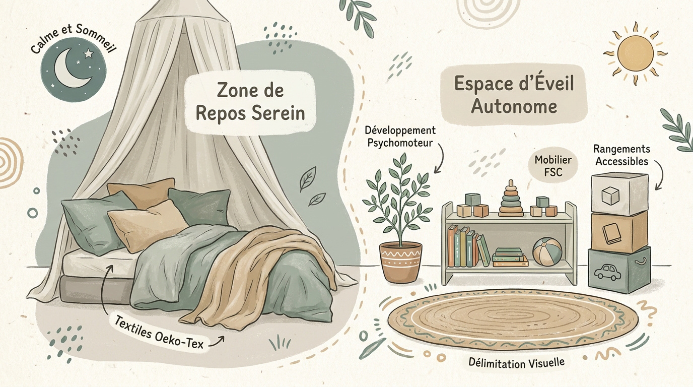Aménagement d'une chambre d'enfant avec zone de repos et espace d'éveil lumineux