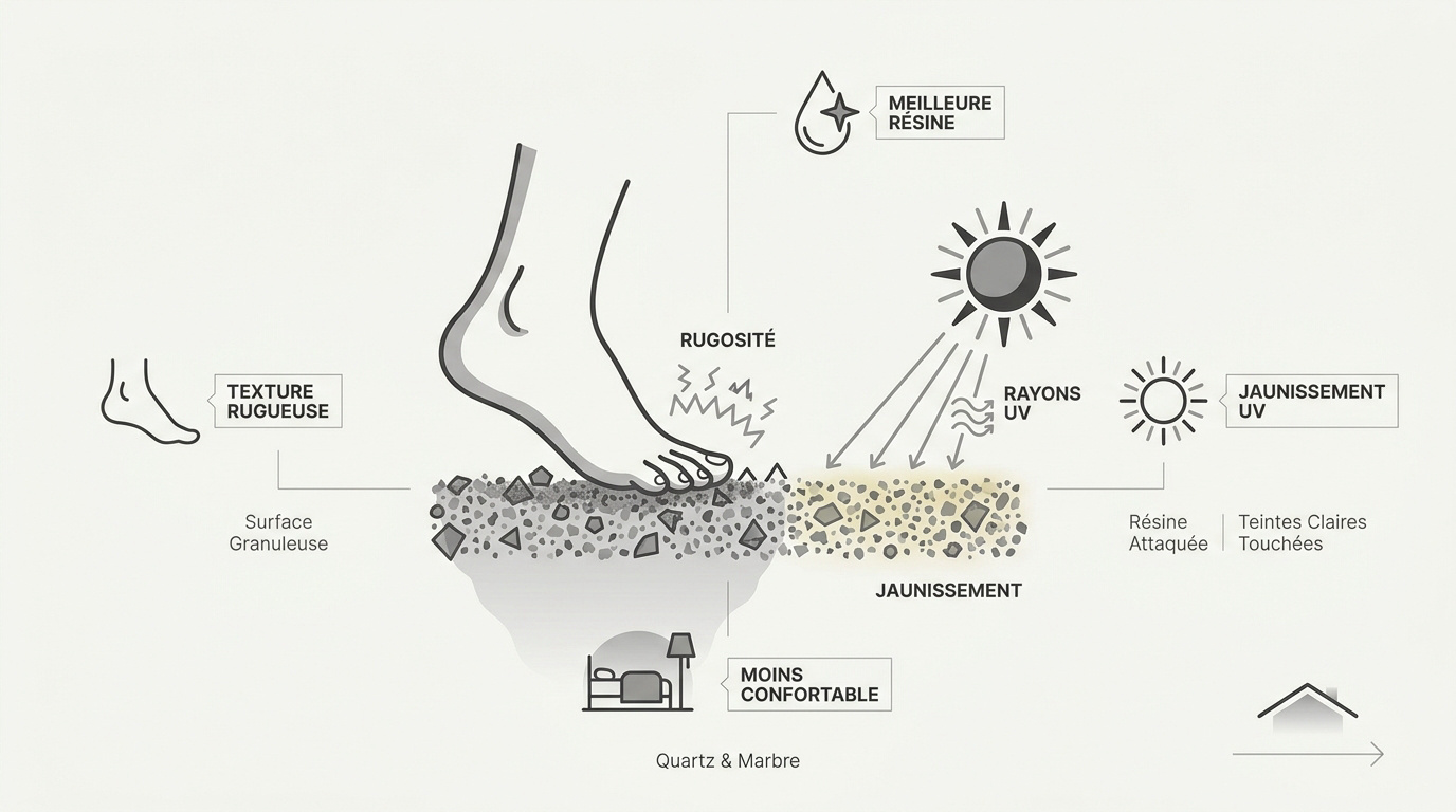 Impact des rayons UV et de la rugosité sur la résine de la moquette de pierre