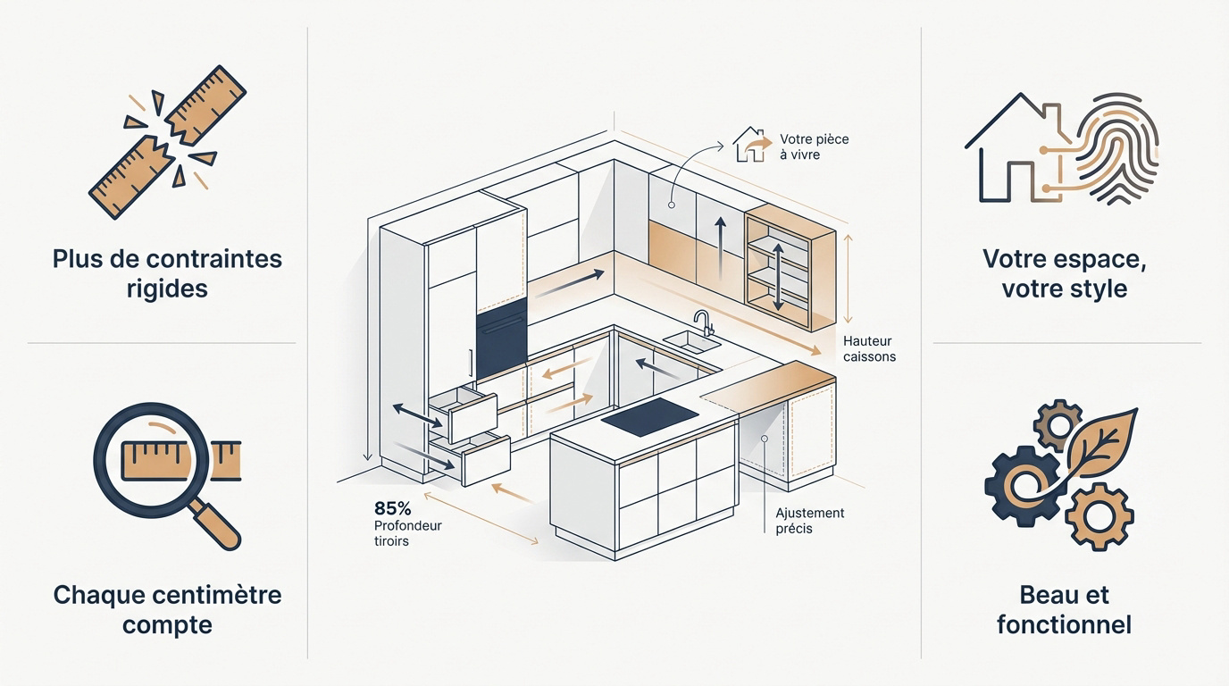 Infographie présentant les avantages d'une cuisine personnalisée et optimisée