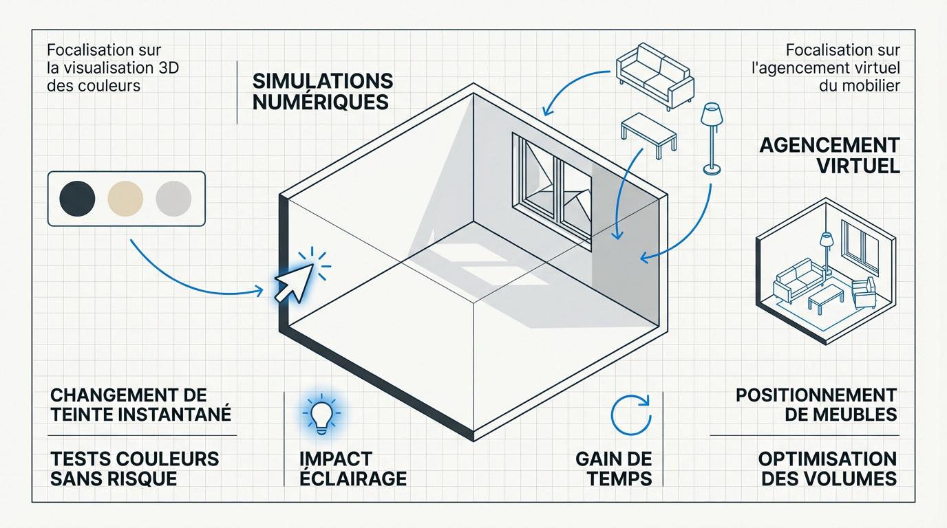 Infographie montrant une simulation de décoration intérieure en 3D