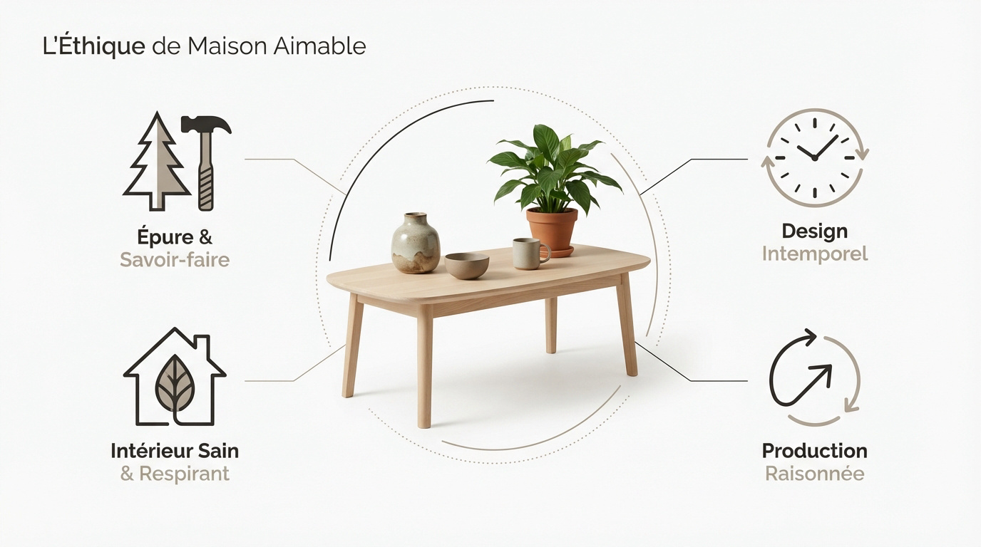 Décoration intérieure éthique avec matériaux naturels en bois et lin