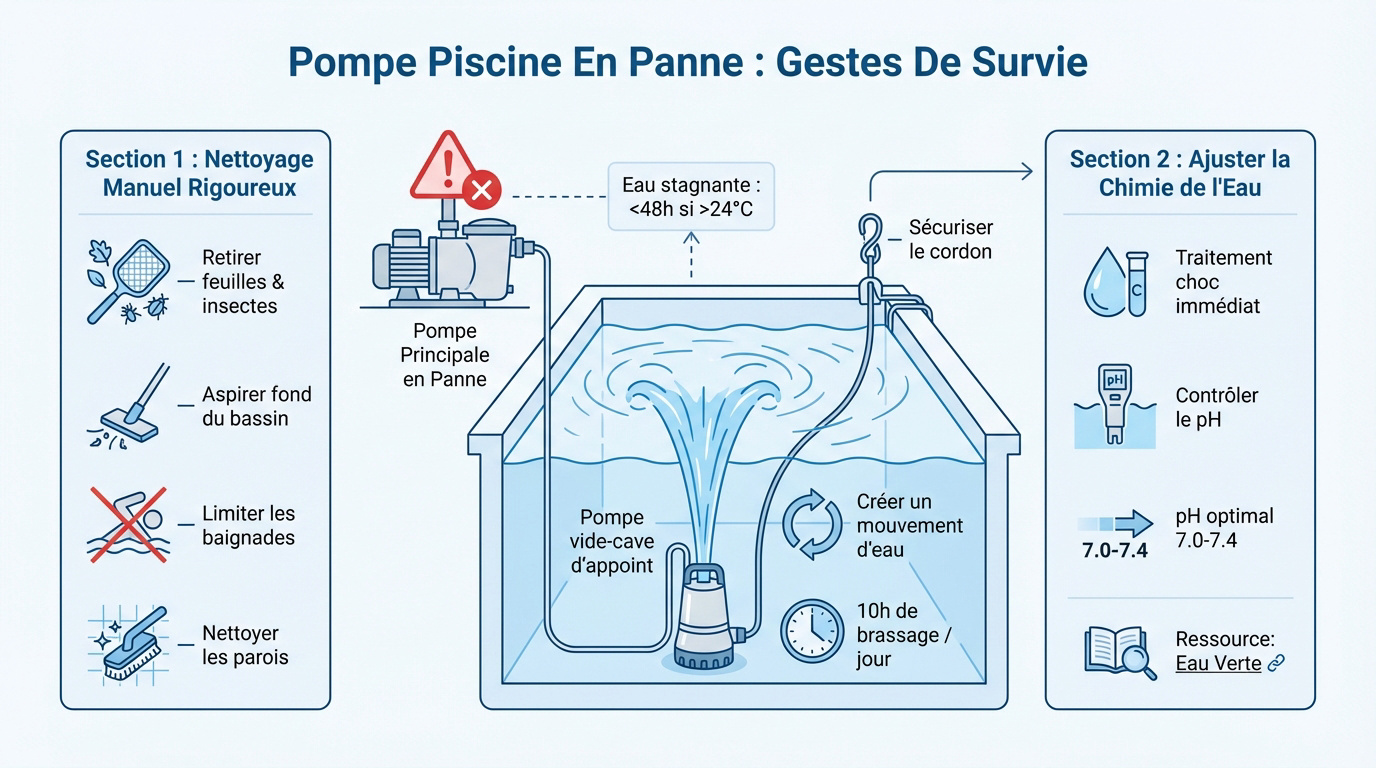 Entretien manuel d'une piscine avec pompe en panne