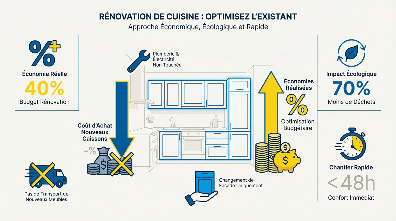 Rénovation de cuisine moderne avec conservation des caissons existants