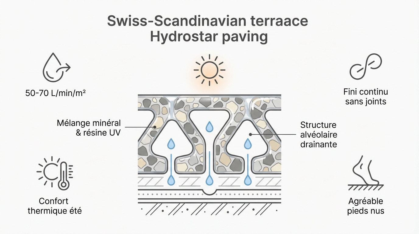 Revêtement Hydrostar drainant pour plage de piscine et terrasse