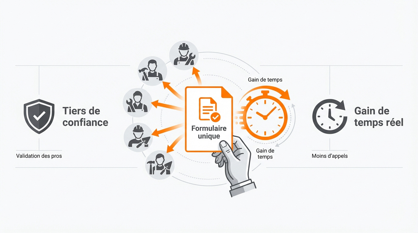 Artisan du bâtiment consultant un dossier de travaux sur tablette