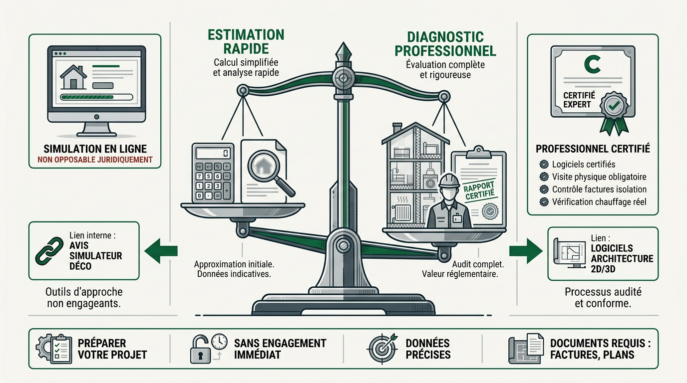 Comparaison entre simulation DPE en ligne et diagnostic immobilier professionnel