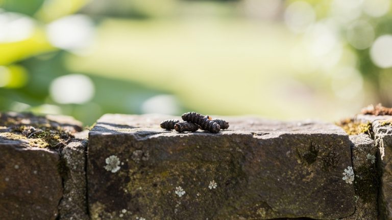 crotte de belette sur muret de pierre en jardin
