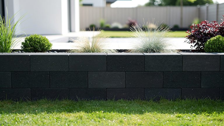 mur en blocs terrasto anthracite dans un jardin co