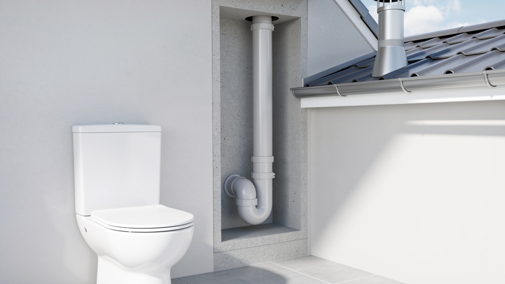 Schéma de ventilation primaire WC passant par la toiture