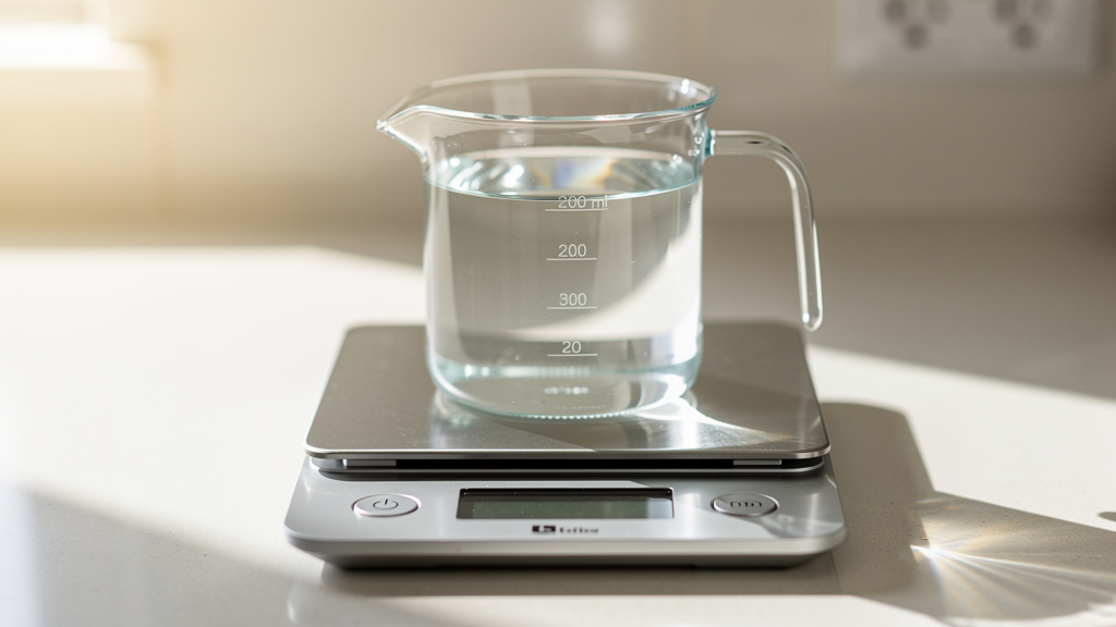 verre doseur avec 200 ml de liquide pos sur une ba