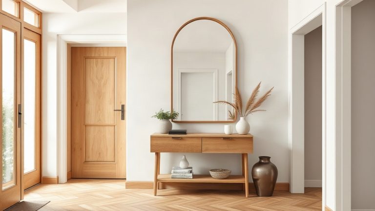 hall d entr e moderne avec miroir arrondi et conso