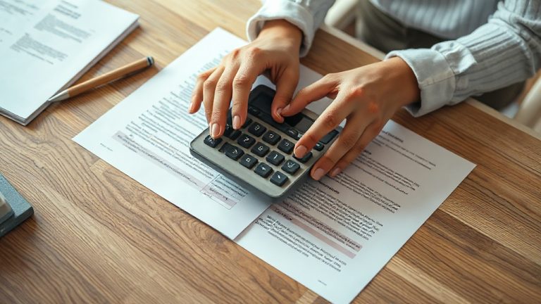 mains d une personne utilisant une calculatrice au