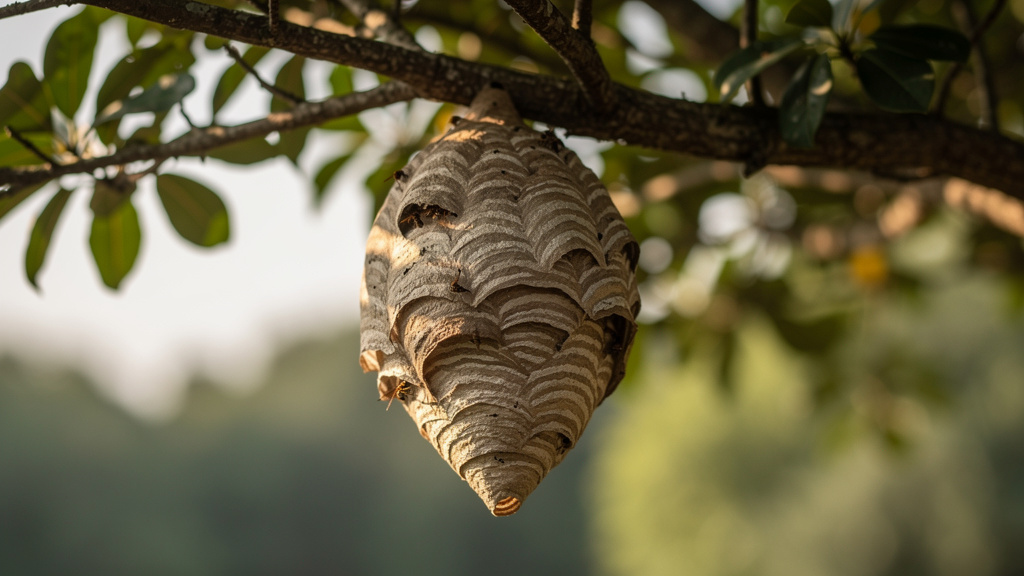 Nid de frelons asiatiques suspendu dans un arbre