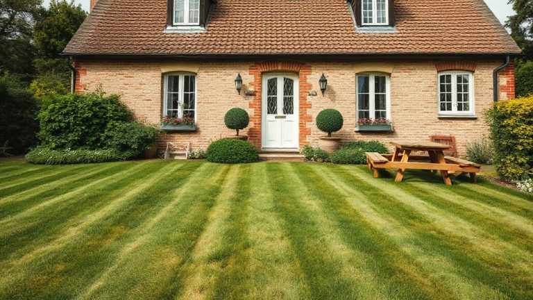 pelouse de gazon anglais parfaitement tondue avec