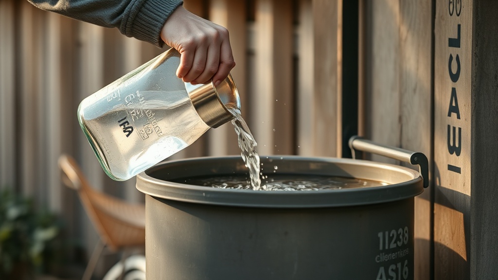 Personne versant de l'eau bouillante dans une poubelle pour éliminer des asticots