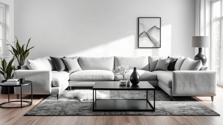salon moderne en gris blanc noir avec canap velour