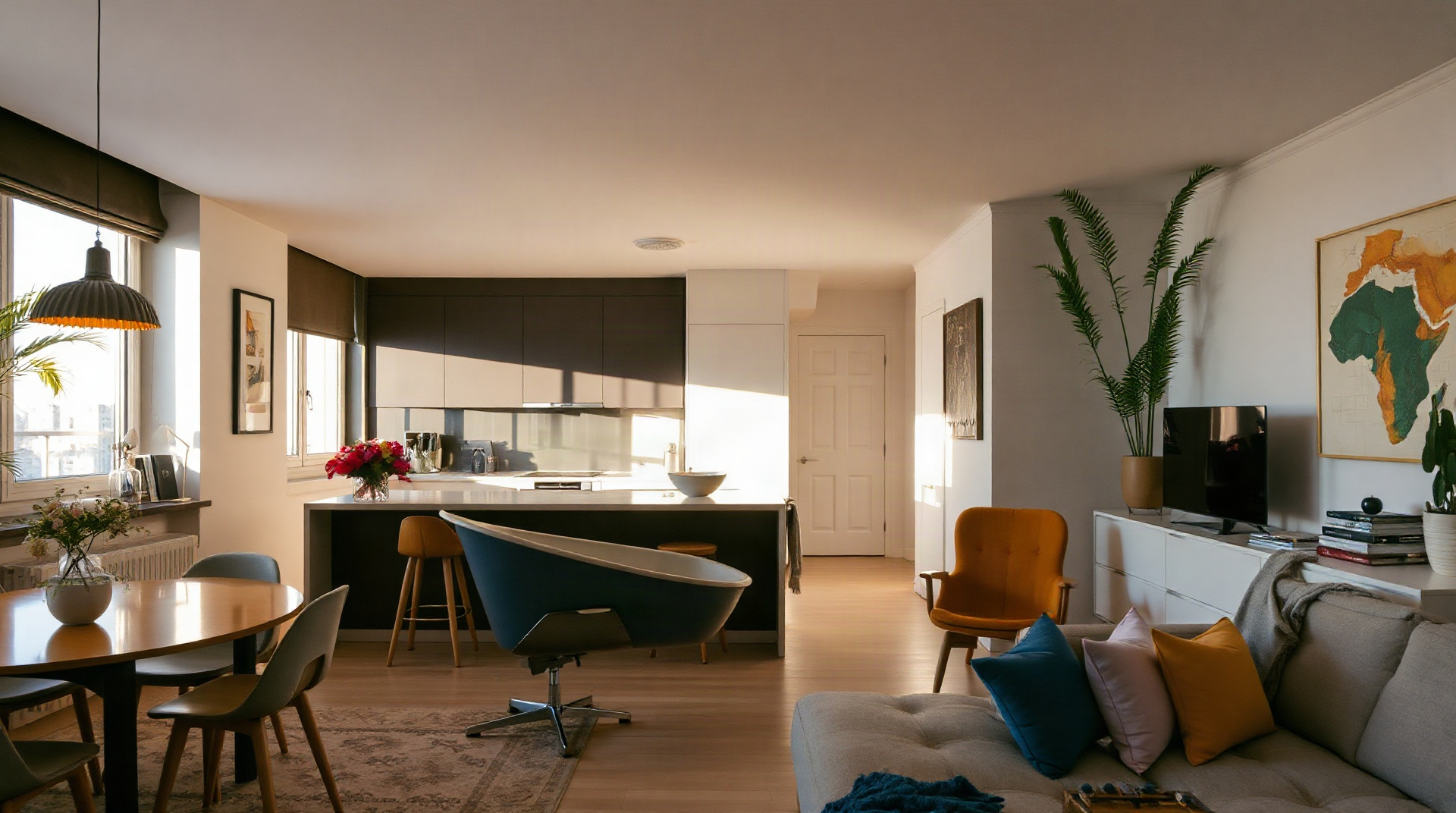 Appartement rénové avec cuisine ouverte sur salon moderne et lumineux
