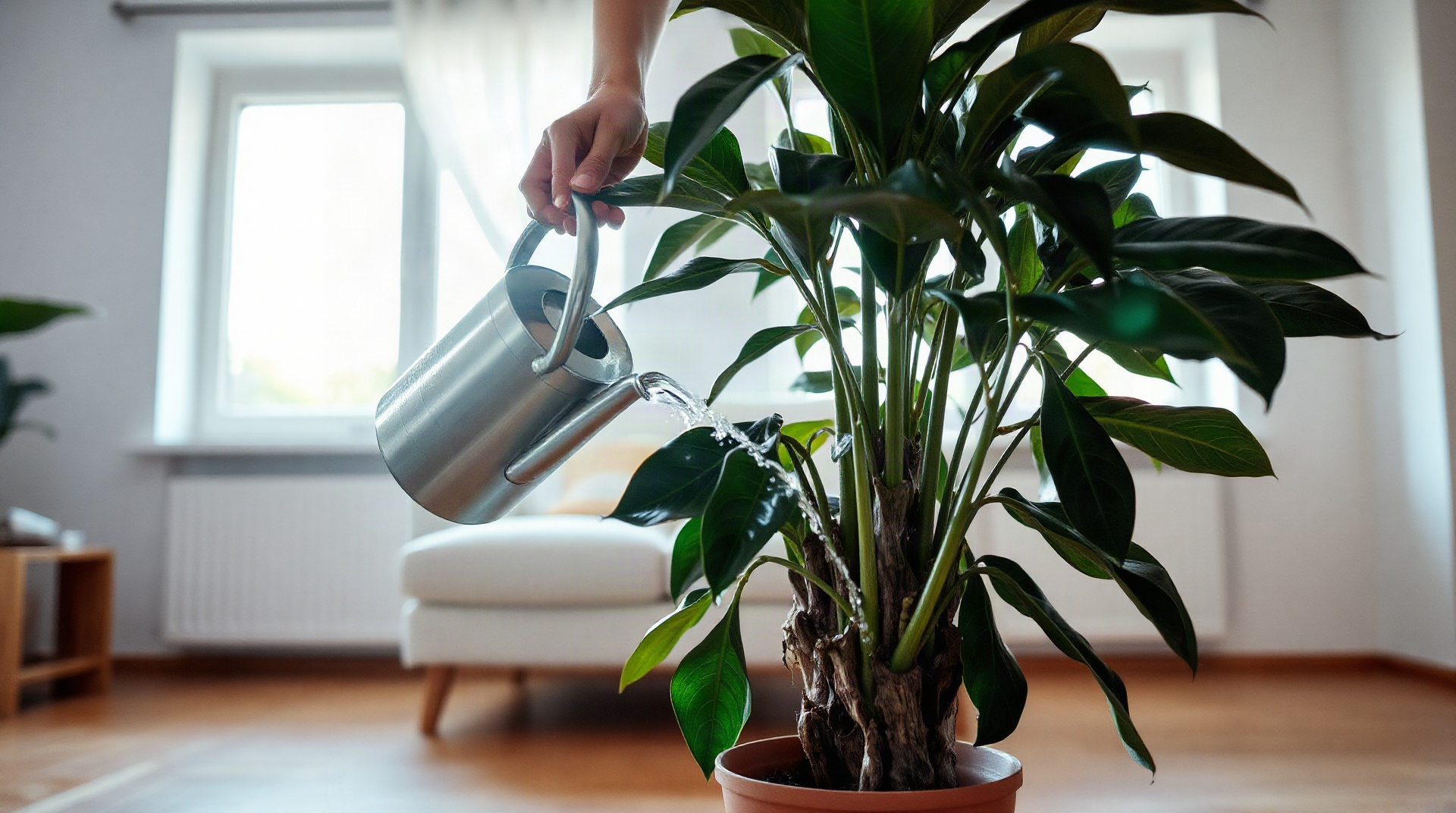 Arrosage d'un ficus élastique en intérieur