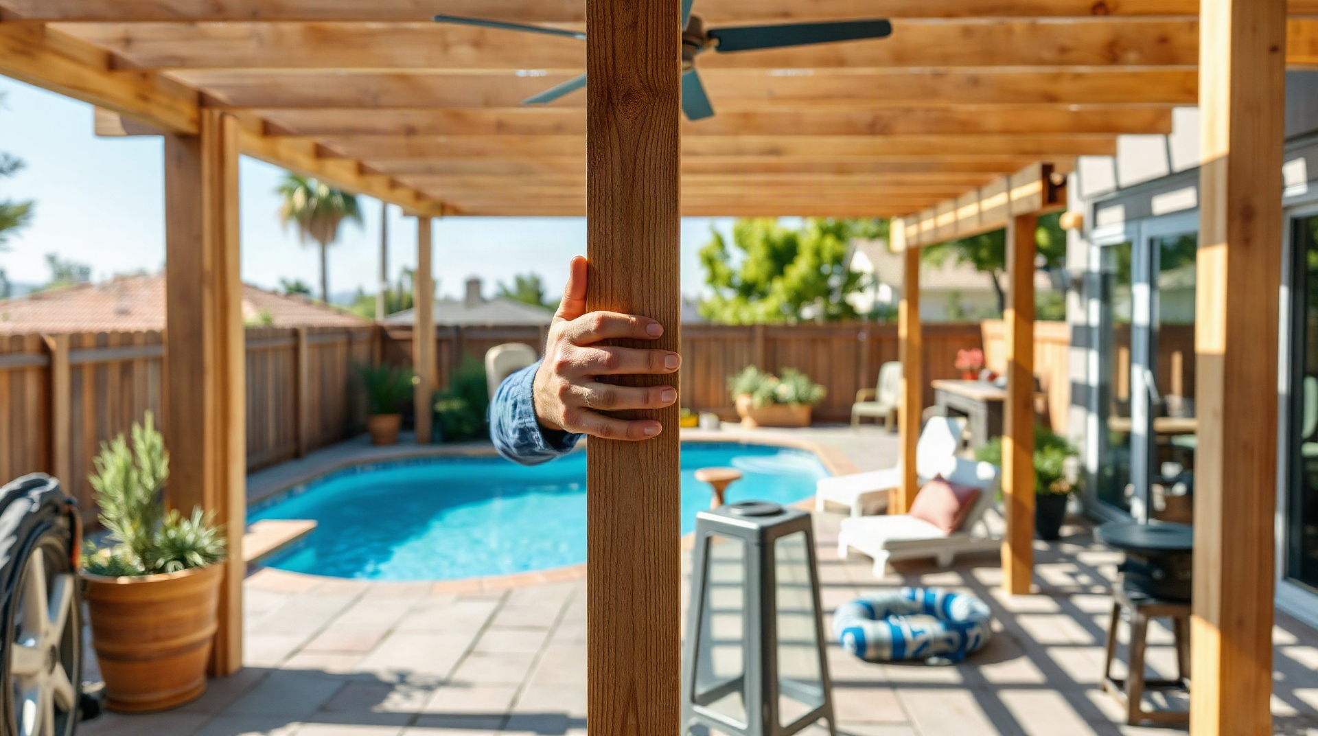 Installation d'une pergola en bois sur une terrasse de maison