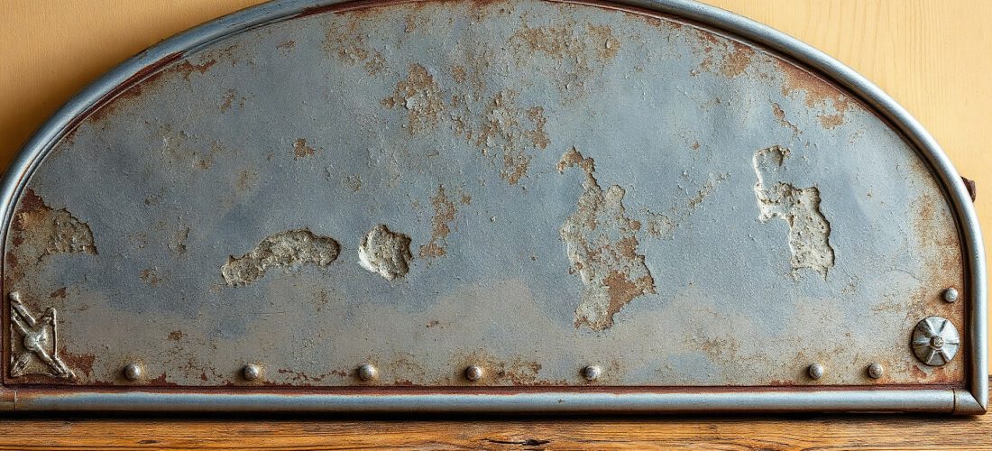 Artisan appliquant un produit de patinage sur une plaque de zinc