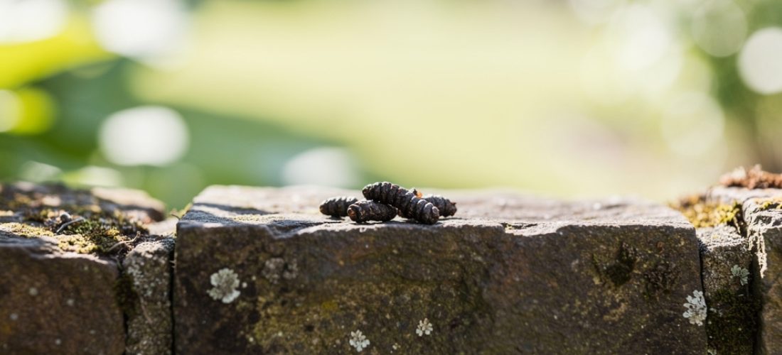 crotte de belette sur muret de pierre en jardin
