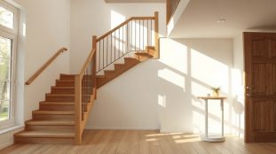 interieur lumineux de maison avec escalier en bois