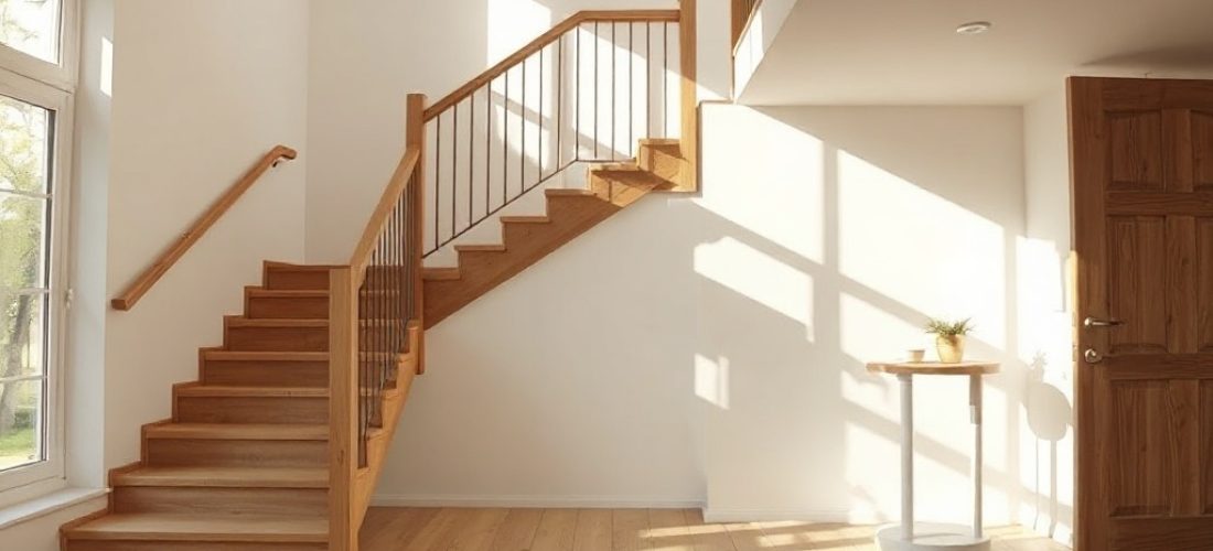 interieur lumineux de maison avec escalier en bois