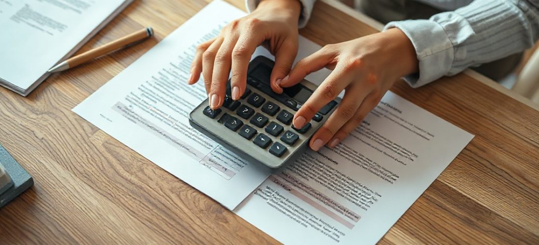 mains d une personne utilisant une calculatrice au